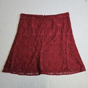 NWOT LOFT Fit & Flare Burgundy Lace Layered Skirt